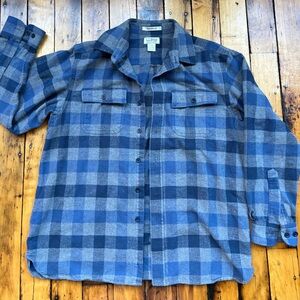 VTG LL Bean Men’s Large Chamois Cloth Shirt Plaid Flannel Long Sleeve 90’s Blue